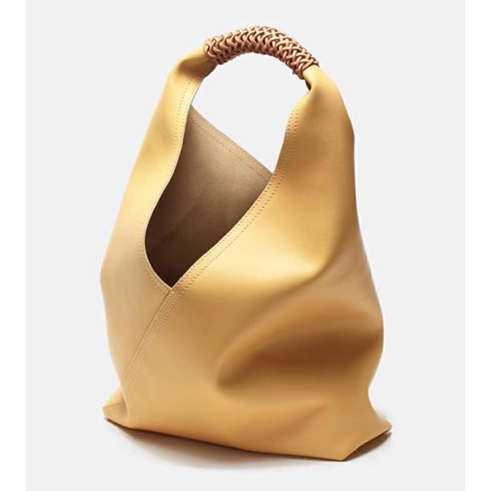 Raw Edge Leather Triangle Tote Hobo Shopper Shoulder Bag Sack BraidedโHandle